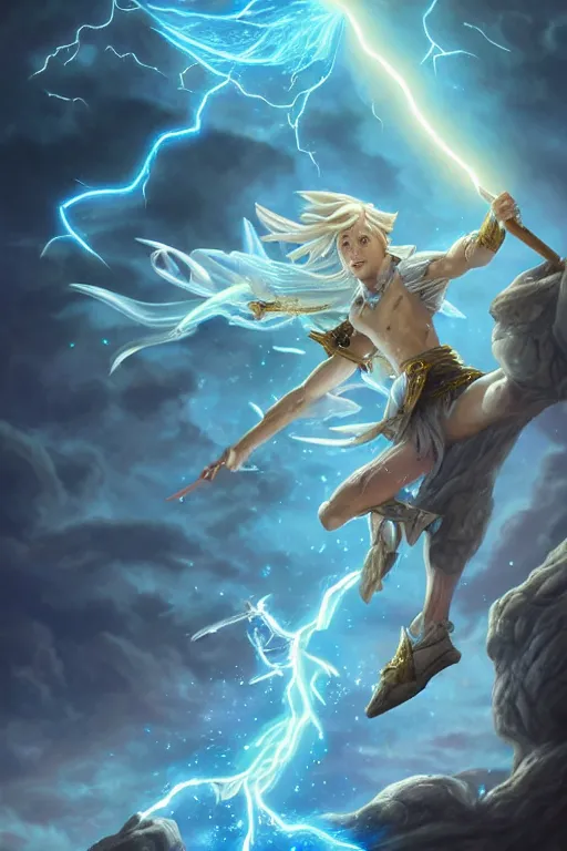 Image similar to legendary fairy prince casting a lightning spell,, lightning energy, blue energy, highly detailed, d & d, fantasy, highly detailed, digital painting, trending on artstation, concept art, sharp focus, illustration, global illumination, ray tracing, realistic shaded, art by artgerm and greg rutkowski and fuji choko and viktoria gavrilenko and hoang lap