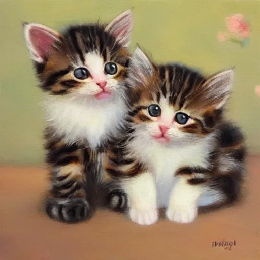 Image similar to cute kittens, oil on canvas, masterpiece!!!!!!!!!!!!!!!!