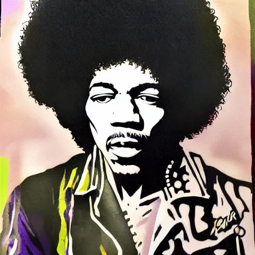 Prompt: artwork by Joshua Mays showing a portrait of Jimi Hendrix