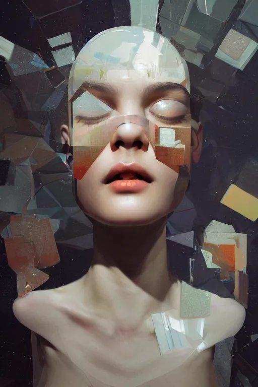 Prompt: 3 d, close - up, smiling fashion model looking up, marble, tears, poster art, intricate oil painting, high detail, figurative art, multiple exposure, poster art, 3 d, by stanley kubrick and tooth wu and wlop and beeple