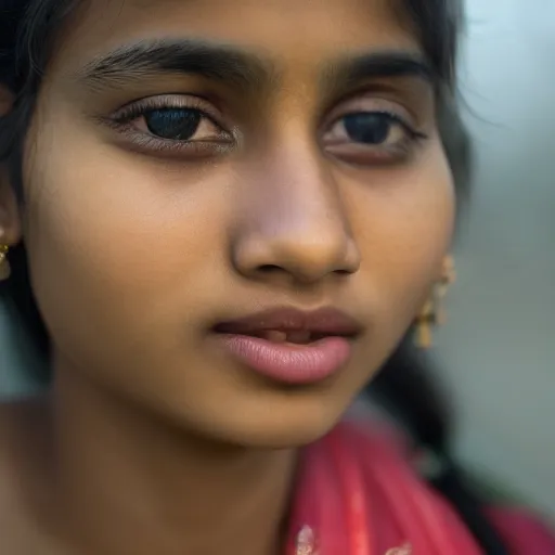 Image similar to portrait of a beautiful Bangladeshi girl at dawn, 8k, 55m lens,