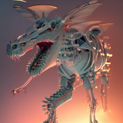 Image similar to xray photos of a mechanical bionic dragon, octane render, concept art, realistic, high details, art by hsiao - ron cheng and james jean highly detailed, intricate detail, unreal engine, octane render