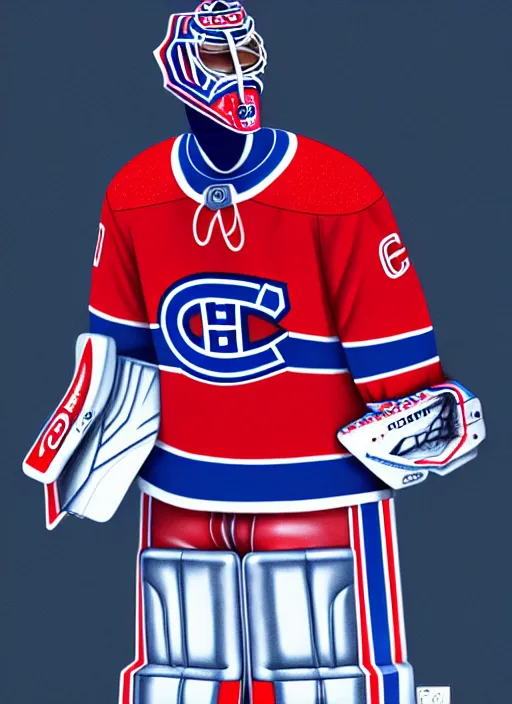 Prompt: habs carey price goalie, fog bionic vogue, james jean, trending on artstation