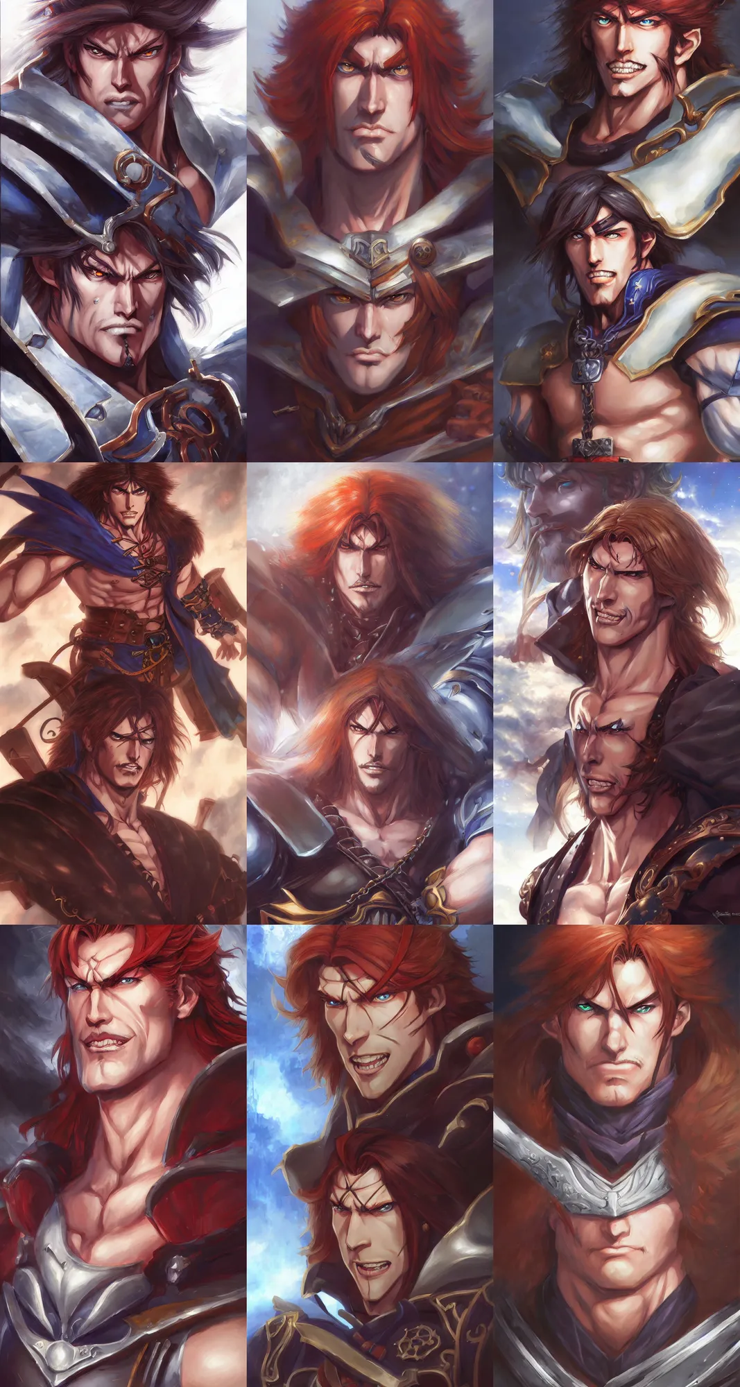 Prompt: anime portrait of simon belmont, castlevania, medium shot portrait, by stanley artgerm lau, wlop, rossdraws, james jean, andrei riabovitchev, marc simonetti, and sakimi chan, trending on artstation