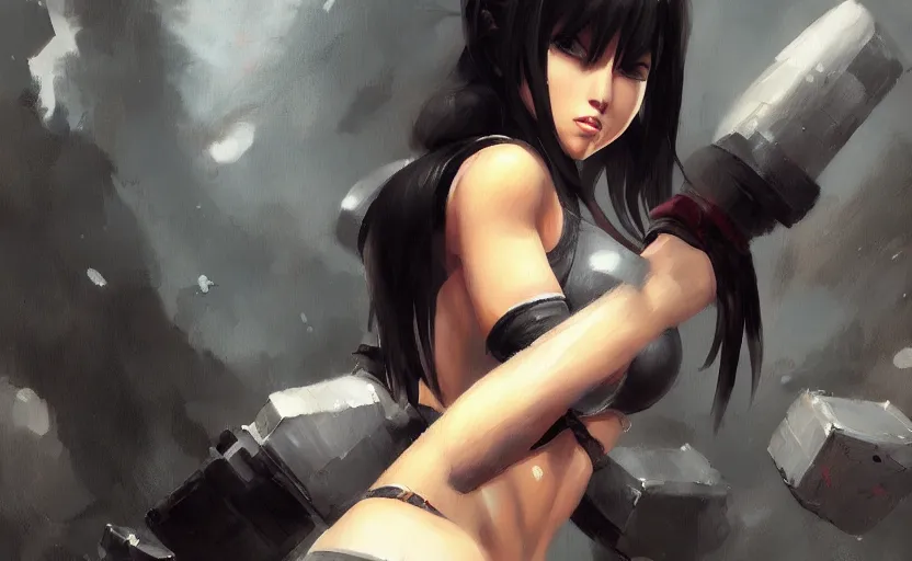 Image similar to a painting of tifa trending on artstation in the style of greg rutkowski