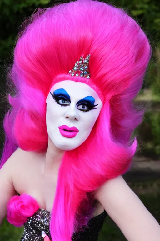 Prompt: drag queen princess, man in drag queen princess outfit with pink wig