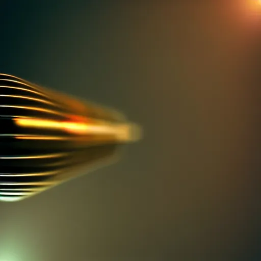 Image similar to macro shot of ultra detailed realistic bullet exiting rifle barrel, motion blur, global illumination