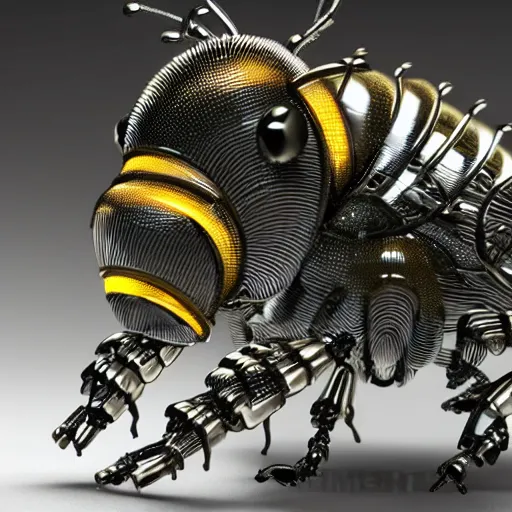 Prompt: cybernetic bees made of metal, mechanical, glowing