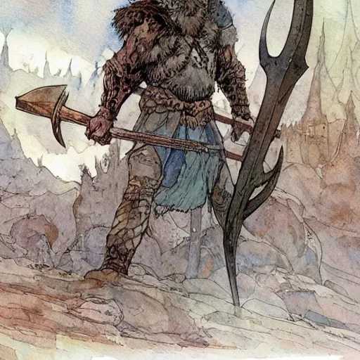 Prompt: a realistic and atmospheric watercolour fantasy concept art of viking with an axe, muted colors. by rebecca guay, michael kaluta, charles vess and jean moebius giraud,