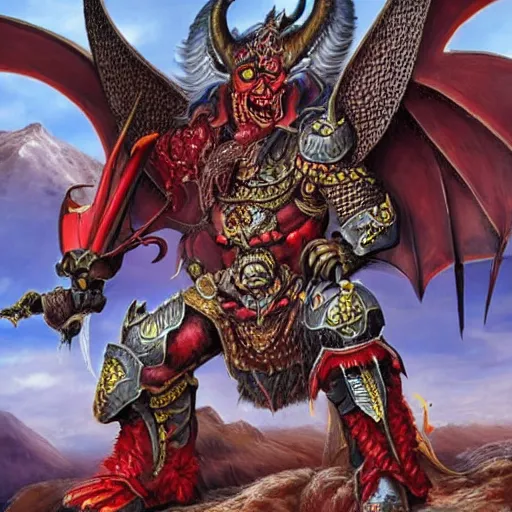 Prompt: am a naranbaatar ganbold, man devil in armor made of iron and dragon bones, with hellish big beautiful red devil wings, height detailed body elements, against the background of mountains, ocean, battlefield