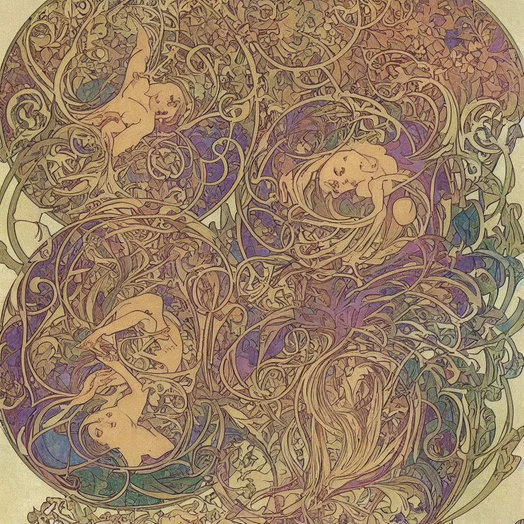 Prompt: colourful detailed ornamental photoreal shaded abstract art nouveau full sized circle, art by alphonse mucha and walter crane and louis sullivan and william morris