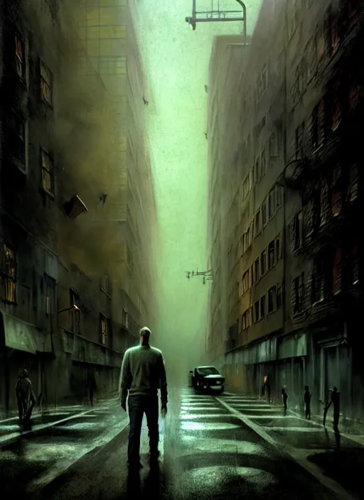 Image similar to 8 k concept art from the modern urban supernatural thriller miniseries'on things unspoken ', by david mattingly and samuel araya and michael whelan and dave mckean and francisco goya. realistic matte painting with photorealistic hdr volumetric lighting. composition and layout inspired by gregory crewdson and brendon burton.