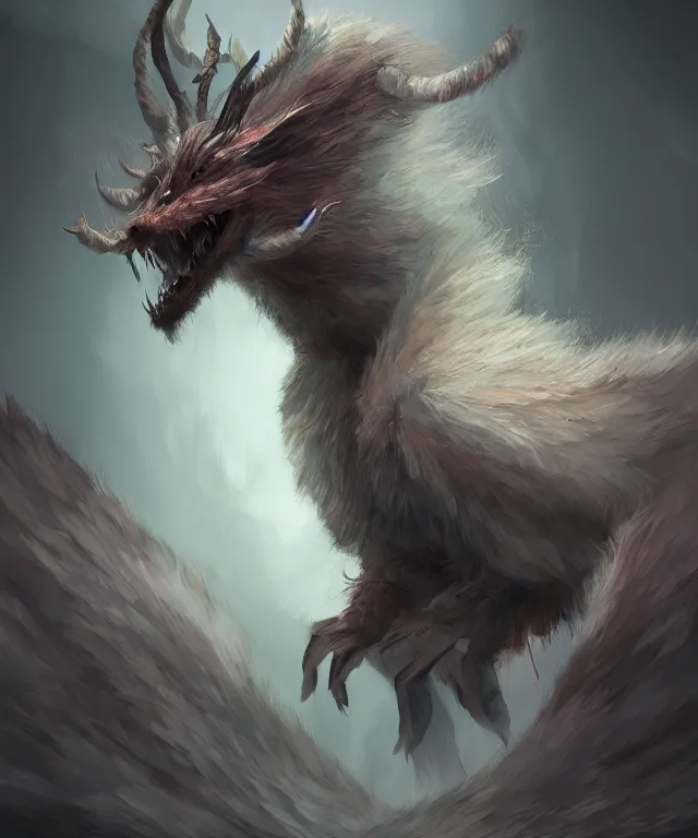 Image similar to a mythical creature covered in fur and spitting caustic acid, fantasy, elegant, digital painting, artstation, concept art, matte, sharp focus, illustration, art by koyoharu gotouge