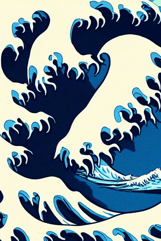 Prompt: The Great Wave off Kanagawa, highly detailed, digital painting, artstation, concept art, smooth, sharp focus, illustration, art by Patrick Nagel and Shepard Fairey