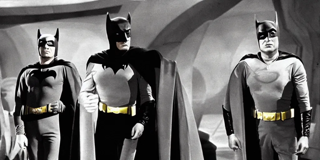 Image similar to Batman f in the role of Captain Kirk in a scene from Star Trek the original series