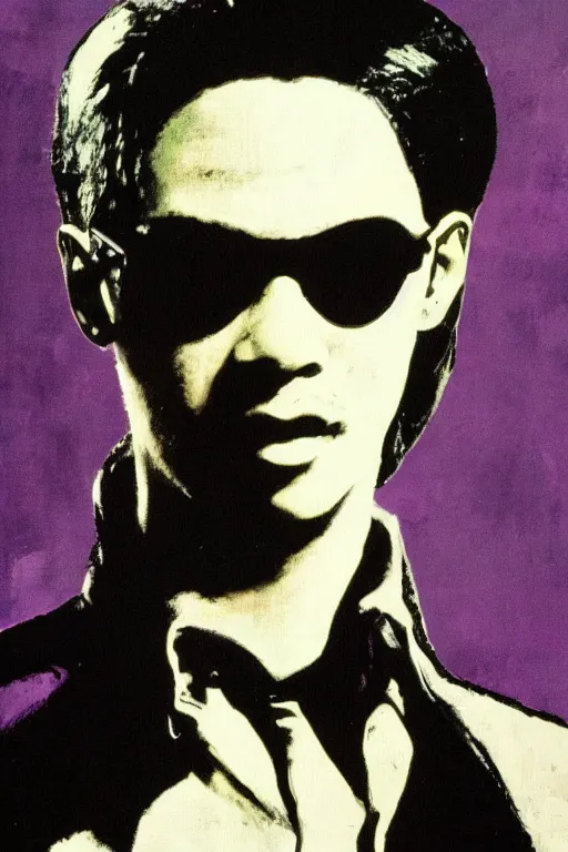 Image similar to neo from matrix painted by andy warhol