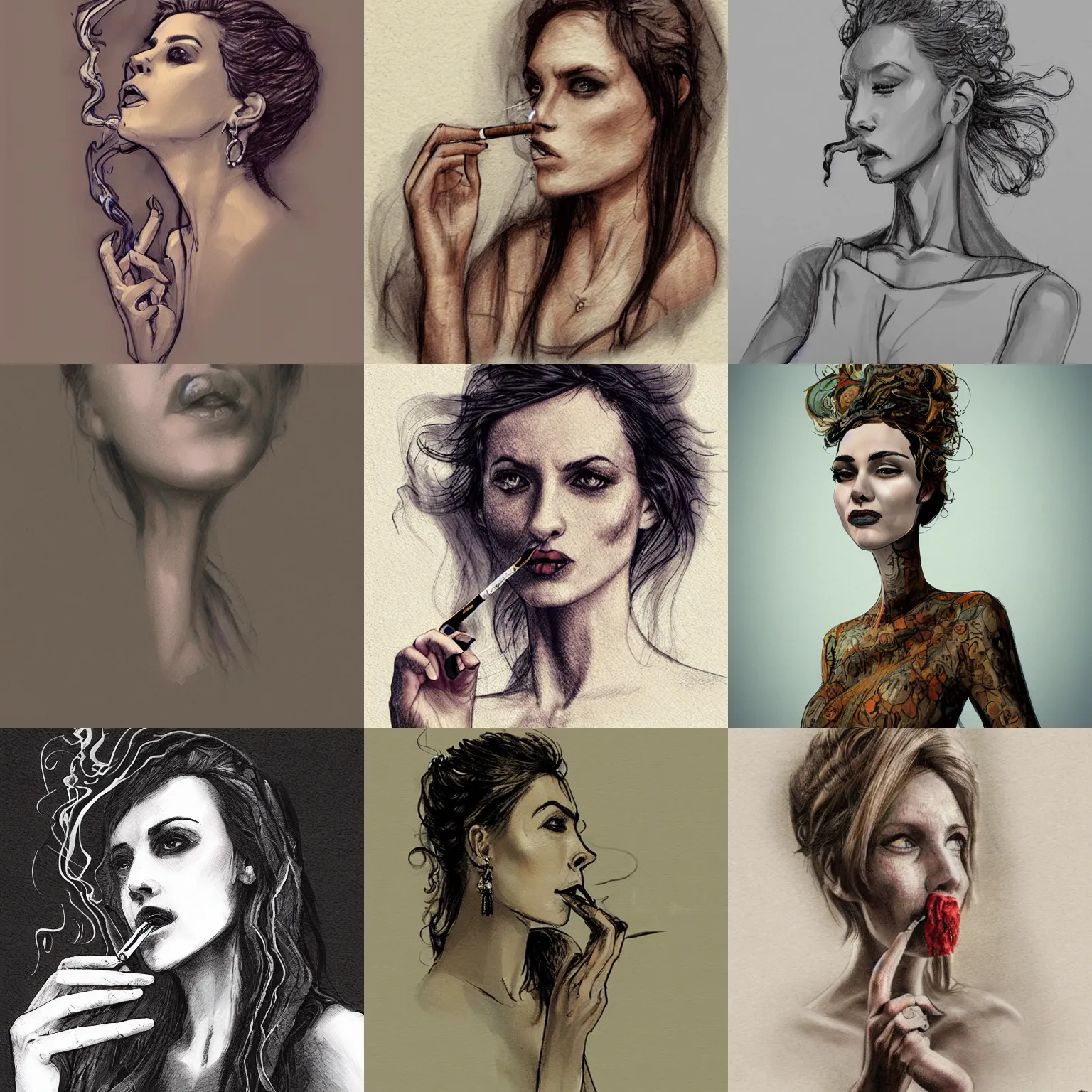 Prompt: smoking woman, intricate, concept art