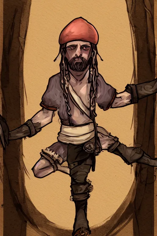 Image similar to aesthetic full body digital illustration of a sad pirate hanging his head and sitting on a prison cot in the style of arcane : 1 | centered, concept art, deviantart : 0. 9