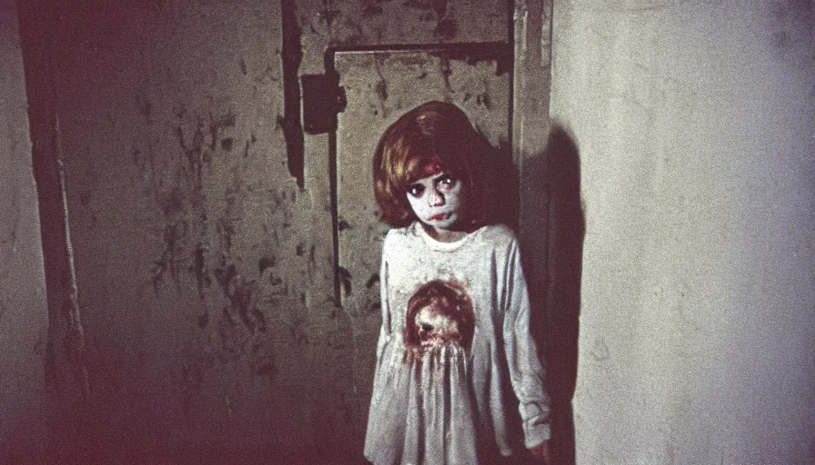 Image similar to 7 0 s film still from a horror movie about a child trapped in a basement, kodachrome, cinecolor, cinestill, film grain, film texture, retro, cinematic, high resolution, photorealism,