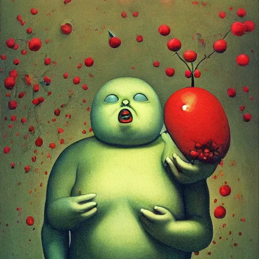 Prompt: Morbidly obese ironman eats of the Strangling Fruit and his polyp blossoms bring iridescent fungal flowers whose spores black the foolish stars Edward Hopper and James Gilleard, Zdzislaw Beksinski, Mark Ryden highly detailed