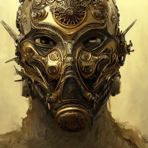 Image similar to Very very very very highly detailed epic photo of face with venetian mask, intricate, dystopian, sci-fi, extremely detailed, digital painting, artstation, concept art, smooth, sharp focus, illustration, intimidating lighting, incredible art by Jakub Rozalski and Artgerm and Anton Pieck