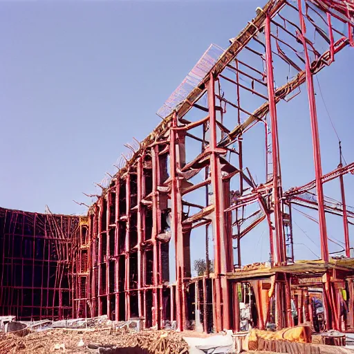 Prompt: photo of noahs arc construction, kodak portra 4 0 0 color negative film