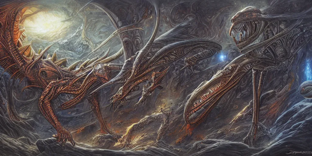 Image similar to alien space dragon by dan seagrave art