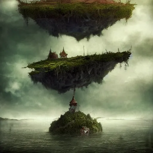 Image similar to a floating island in the middle of a cloudy sky, a matte painting by alexander jansson, trending on cgsociety, fantasy art, matte painting, apocalypse landscape, mystical