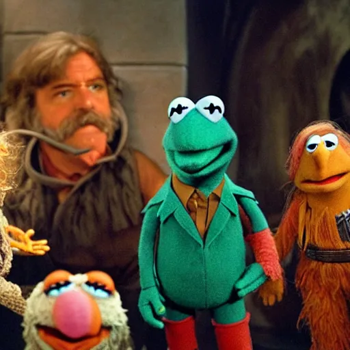 Image similar to photo movie still of the Muppets in star wars, by Jim Henson, 8k