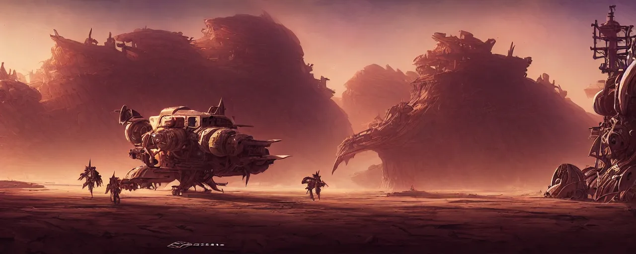 Image similar to an intricate concept art of ship of space pirates landing in a desert ruined world, concept art, matte painting, style by dylan cole and tyler edlin art, hyper realistic, sci - fi, environment design, wide angle, unreal engine, epic lighting,
