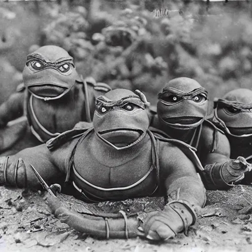 Image similar to 1 9 0 0 s photography of teanage mutant ninja turtles