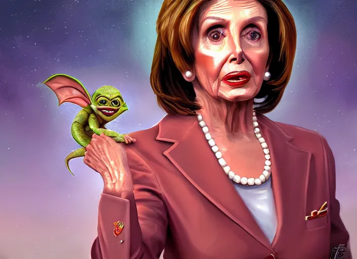 Prompt: nancy pelosi as a gremlin, cosmic horror painting, elegant intricate digital painting artstation concept art by mark brooks and brad kunkle extreme detail 4 k