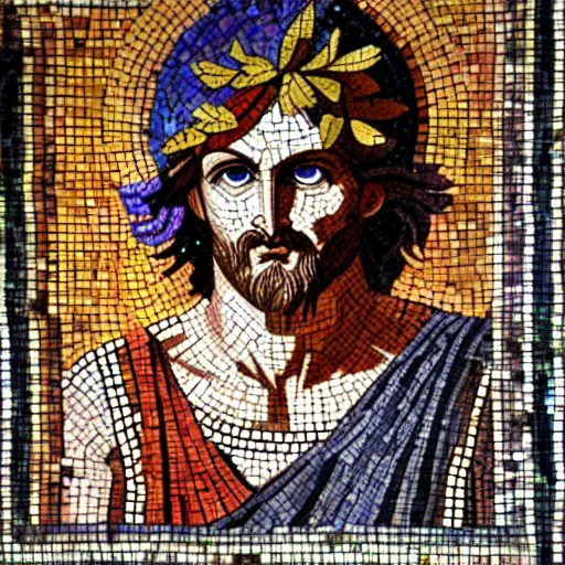 prompthunt: byzantine mosaic of gigachad, perfect face, perfect eyes,  strong jaw, centered, awarded photo, intricated, very detailed, highly  qualified