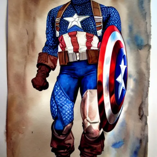 Image similar to captain America goes mad, portrait, watercolor painting, hyper detailed, hyper realistic, by Botticelli, portrait