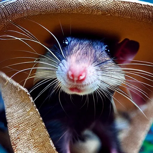 Prompt: photo of a rat wearing a sombrero