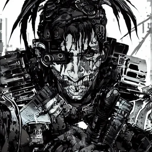 Image similar to a post-apocalyptic cyberpunk grimdark demon in the style of leonard boyarsky in the style of Yoji Shinkawa detailed realistic HD 8k High Resolution