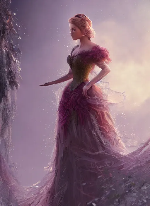 Prompt: detailed full body concept art illustration matte painting of a Disney princess in full intricate clothing, ultra detailed, digital art, octane render, 4K, dystopian, micro details