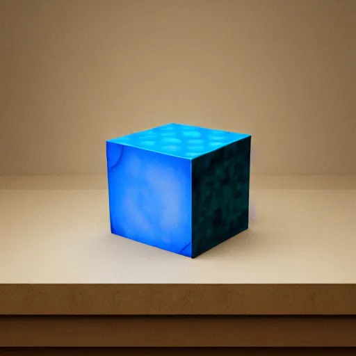 Prompt: cube made out of blue marbles and steel rods, octane render, studio photo