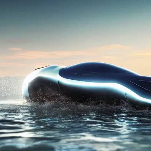 Image similar to futuristic concept car shaped like a shark, 8k, high resolution, shiny, wet