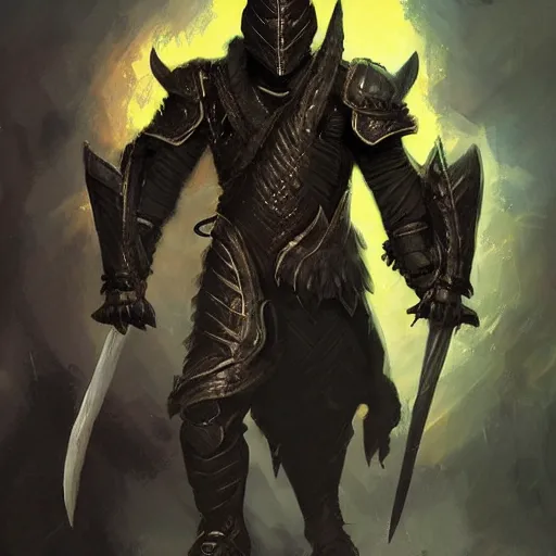 Image similar to digital art painting of a black dragonborn!!! wearing armored wizard robes, dnd portrait painted by craig mullins and gaston bussiere and greg rutkowski