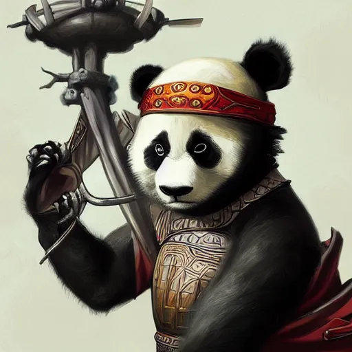 Image similar to panda as an samurai, backround dark, highly detailed, digital illustration, trending in artstation, modern painting, smooth, sharp focus, intricate, by peter mohrbacher