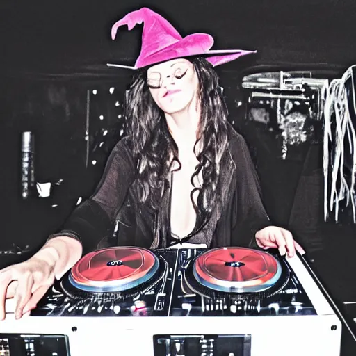 Image similar to a witch on the dj decks