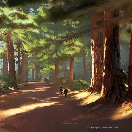 Prompt: Pines forest pathway in Avila. by Craig mullins, Steve Purcell, Ralph McQuarrie. Trending on artstation. Centered image, no background