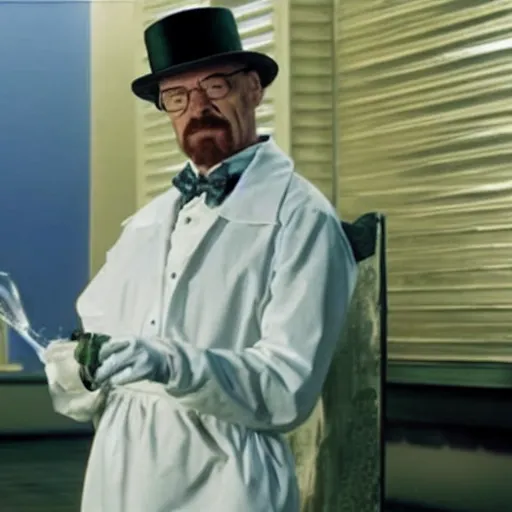 Prompt: A still of Walter White in Willy Wonka