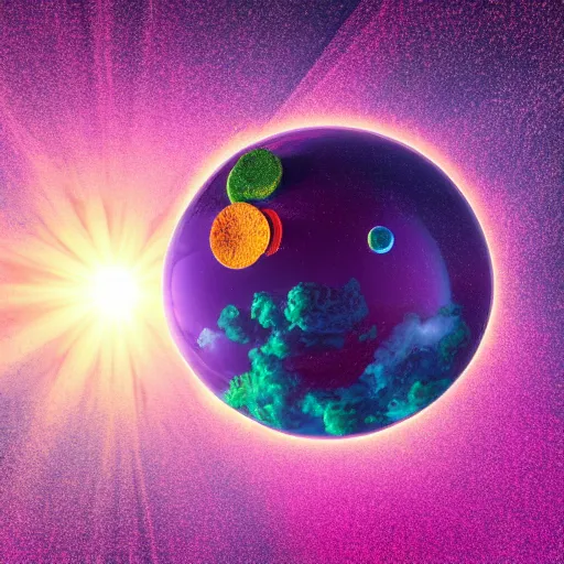 Image similar to 3 d render, sunlight study, the universe is a spheroid region 7 0 5 meters in diameter, art nouveau, by salvador dali and lisa frank, 8 k, sharp focus, octane render