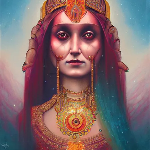 Prompt: old Indian majestic lady guru, looking upwards, despair, kneeling, mystic, by Anato Finnstark, Tom Bagshaw, Brom