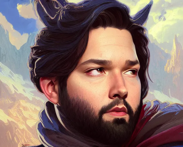 Image similar to a portrait of alexis ohanian as a wizard, handsome, deep focus, d & d, fantasy, intricate, elegant, highly detailed, digital painting, artstation, concept art, matte, sharp, illustration, hearthstone, art by artgerm and greg rutkowski and alphonse mucha