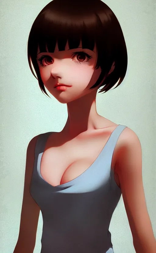 Prompt: a playful and cute girl with short hair, by ilya kuvshinov