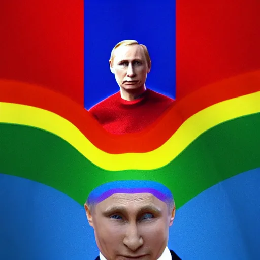 Prompt: Photo of Gay Pride Vladimir Putin, Photorealistic, rainbows