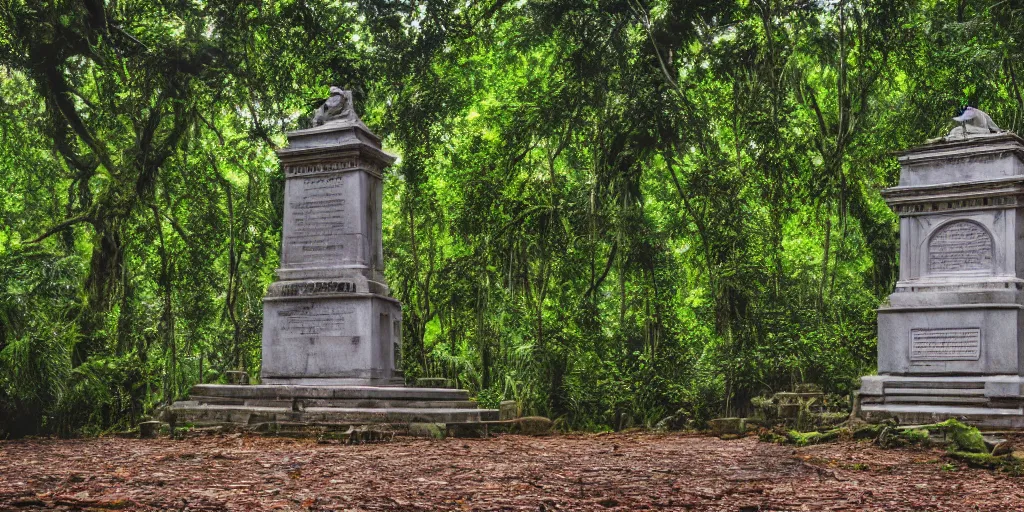 Image similar to A colonial monument in the middle of the jungle, 4k, DSLR camera photo,